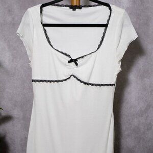 PaperMoon White Dress with Black Lace Trim – Size Large